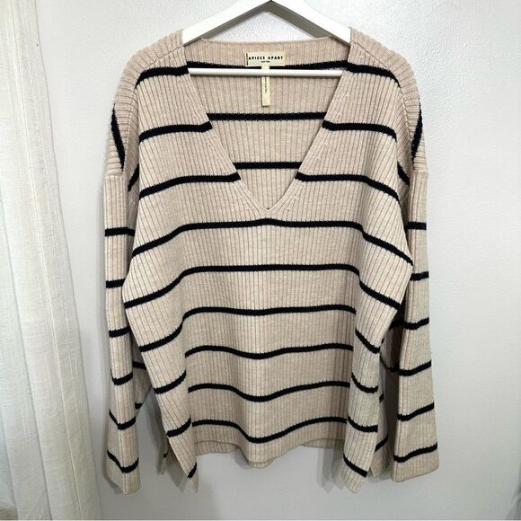 Apiece Apart Maru V Neck Stripe Sweater - Picture 2 of 6
